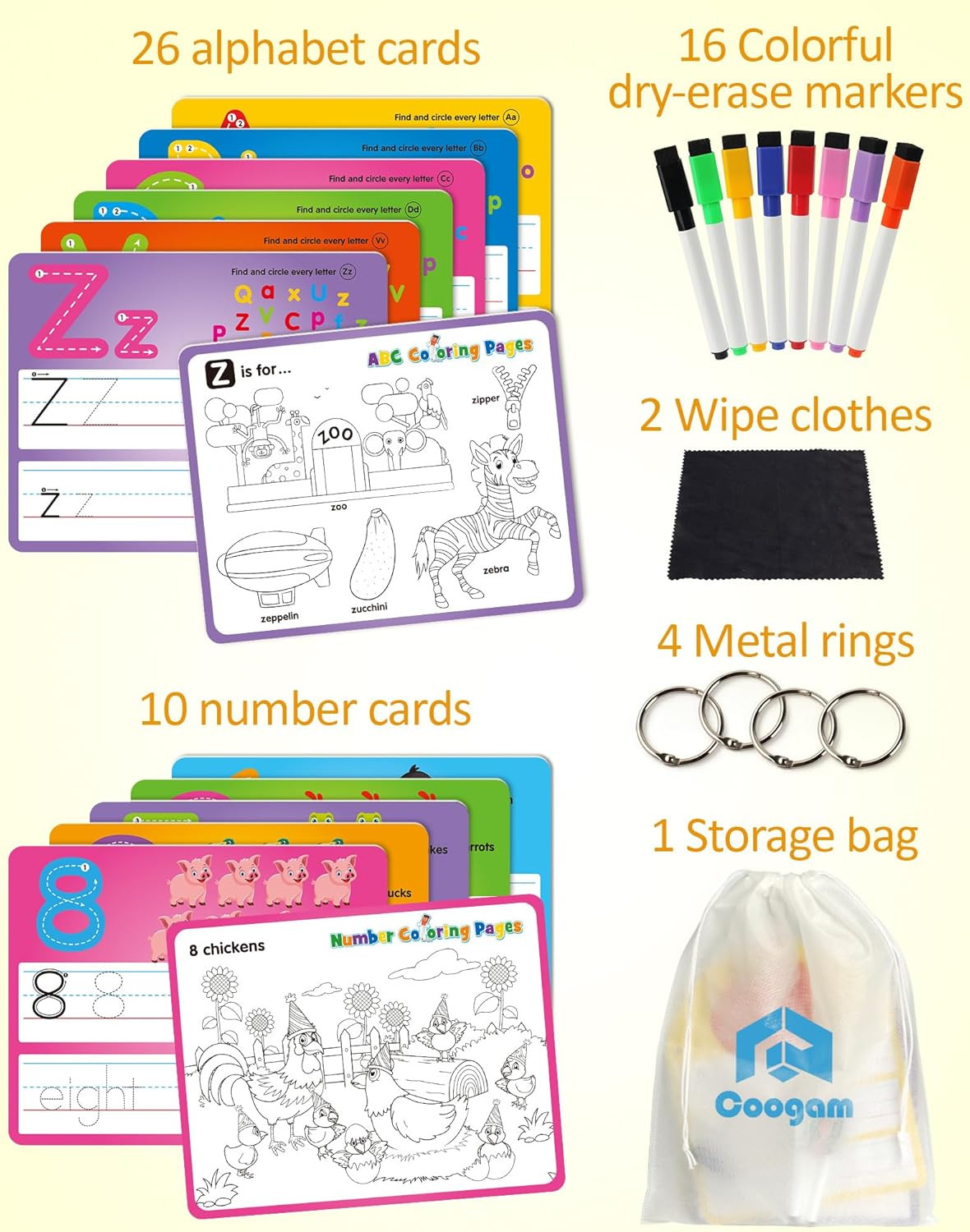 Handwriting Drawing Practice Cards, 36Pcs Alphabet Number Painting Coloring with