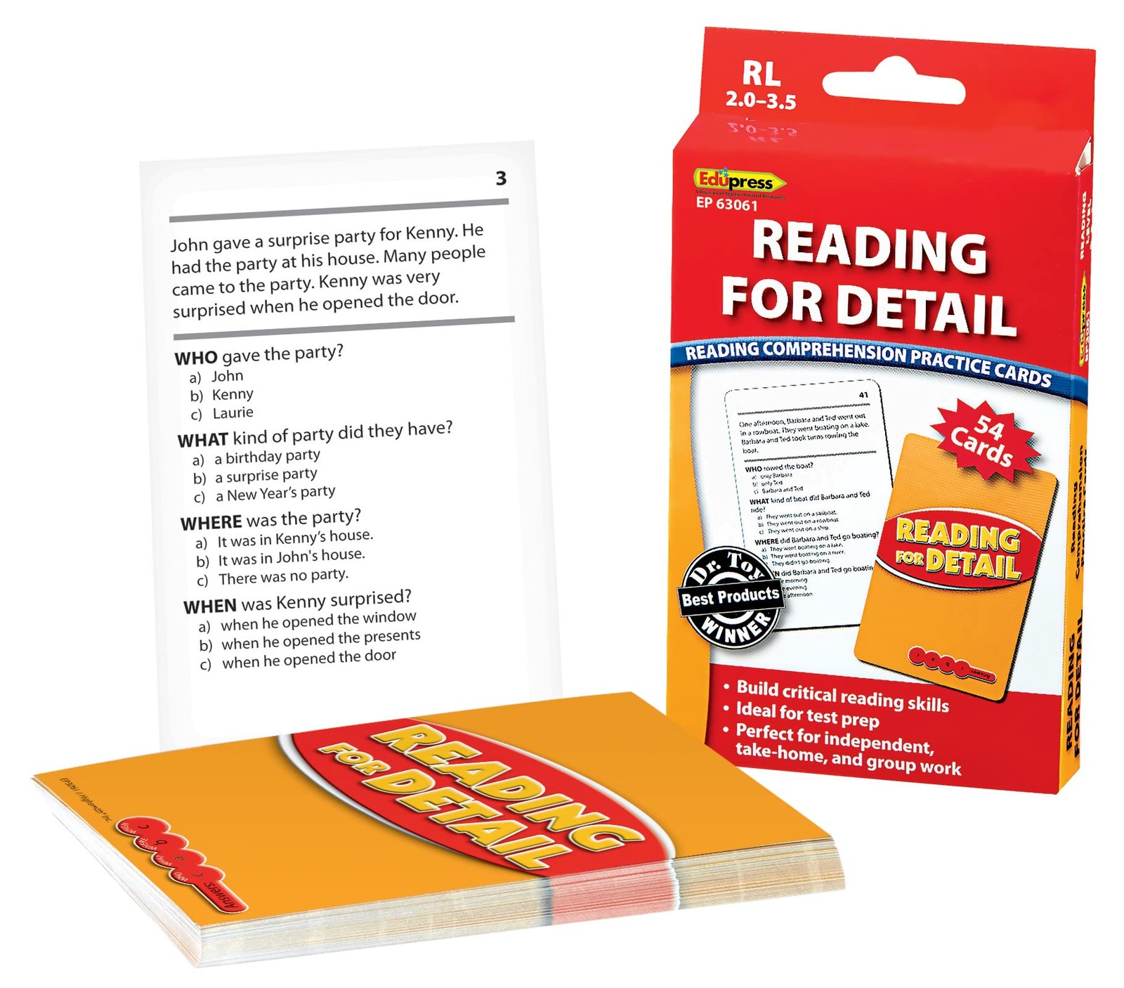Red Flash Cards Learning Set 54 Self Checking Reading Comprehension Questions