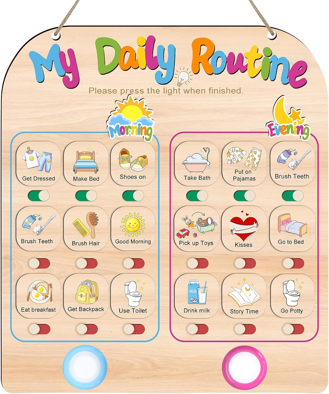 Daily Routine Chart for Toddlers, 2 in 1 Morning Bedtime Routine Checklist Chart