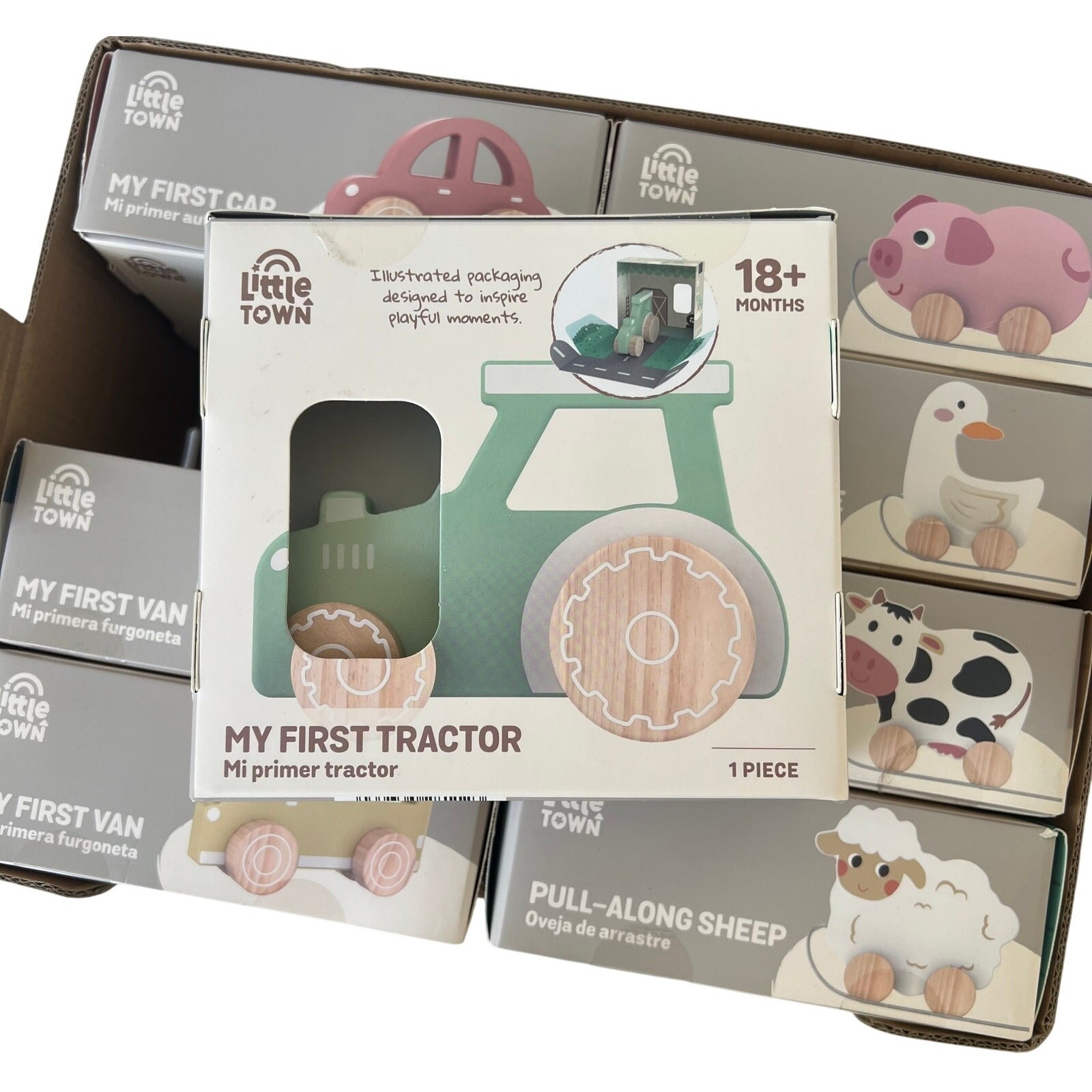 Little Town Wooden Baby Toy Lot 8 NIB Pull-Along Animals & Cars Aldi Montessori