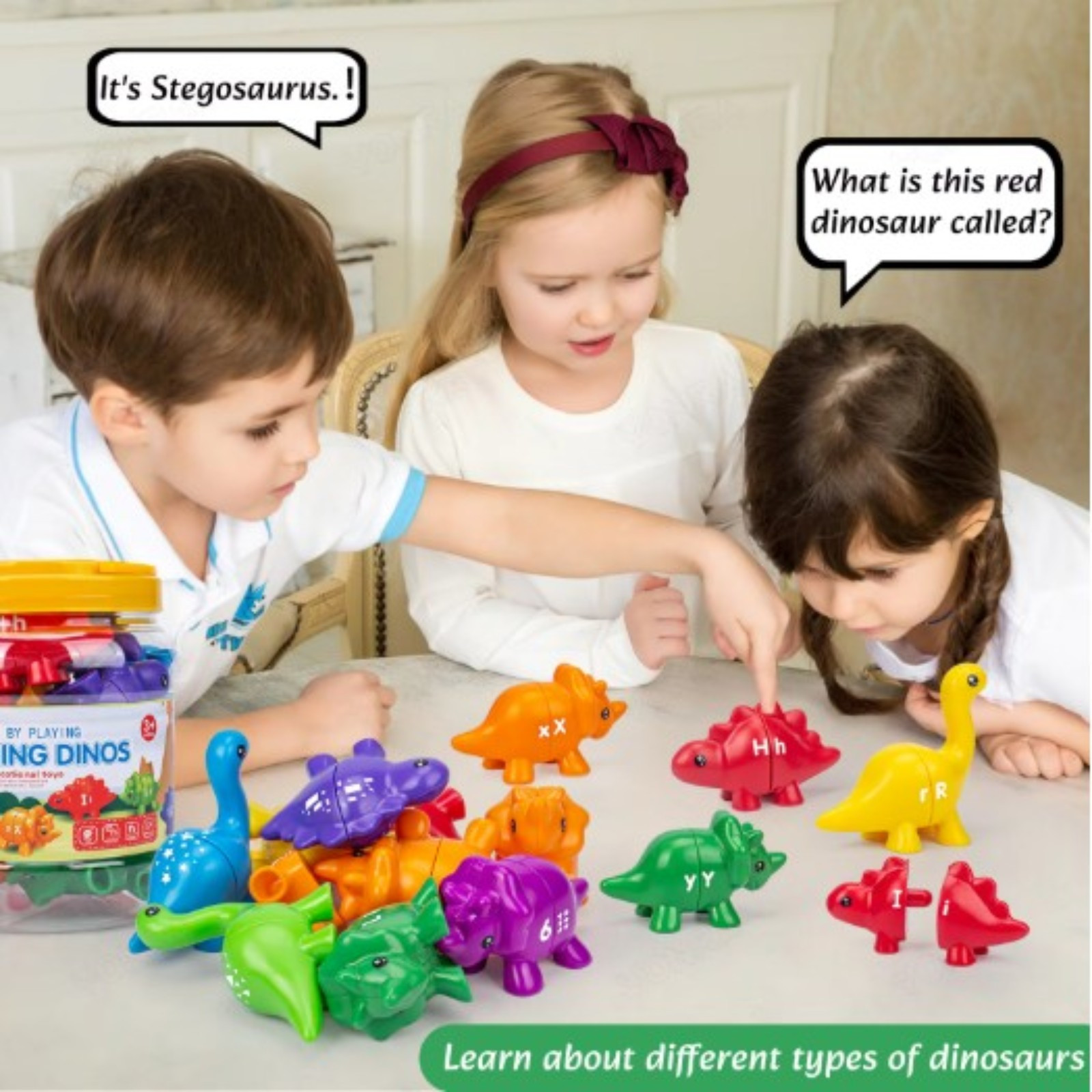 Dinosaur Matching Learning Toy with Storage Bucket for Kids Graphic Style