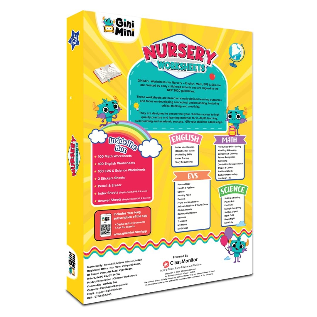 300 Nursery Worksheets (English, Maths, Science, & EVS) with Stickers & Index…