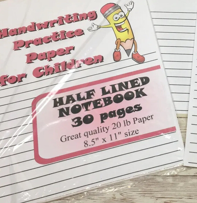 Half Lined Notebook Page – Handwriting Practice Paper For Children – 30 Sheets