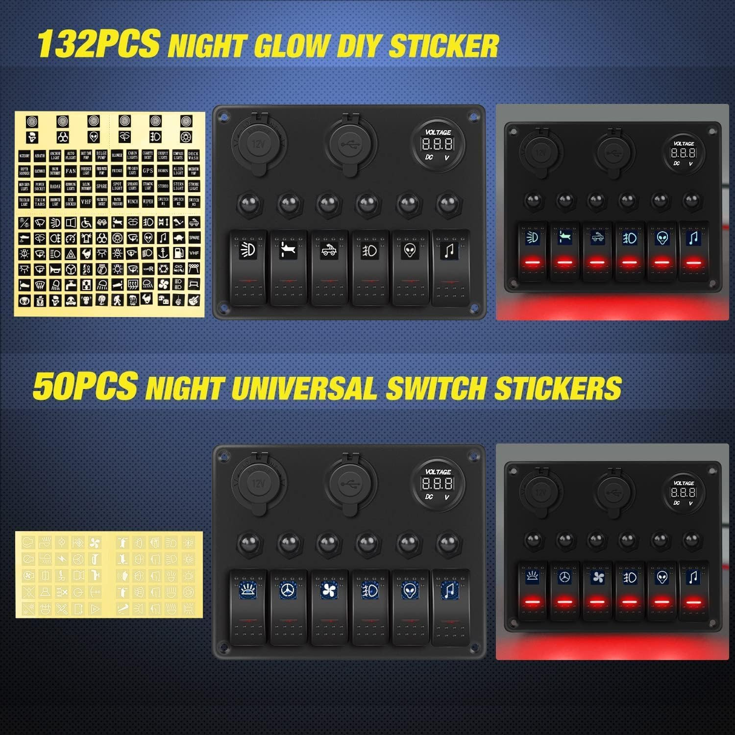 Nilight 6 Gang on off Rocker Switch Panel Red Backlit 12V 24V LED Digital