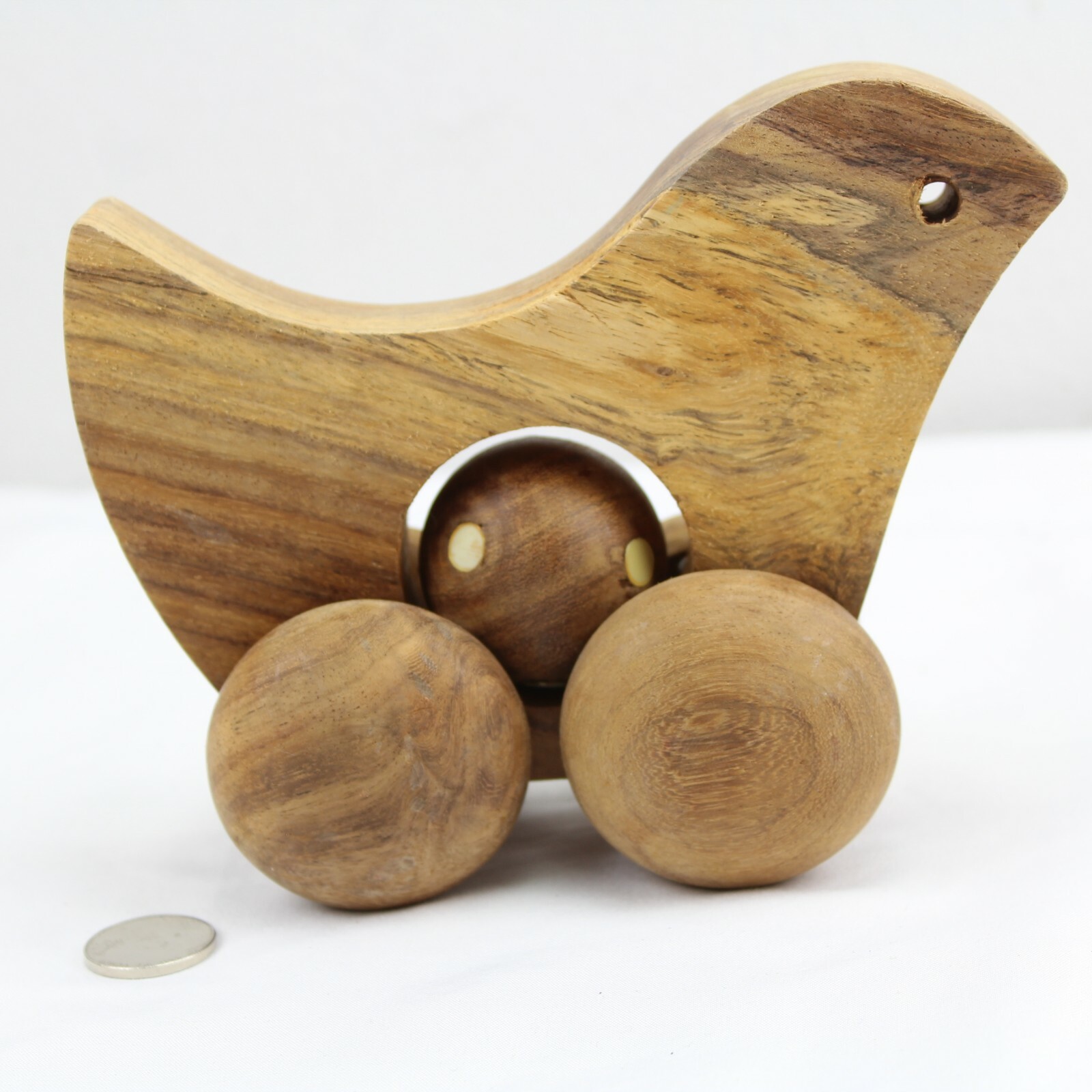 Wooden Bird Montessori Toy With Wheels and Center Ball 6″ Large Handmade
