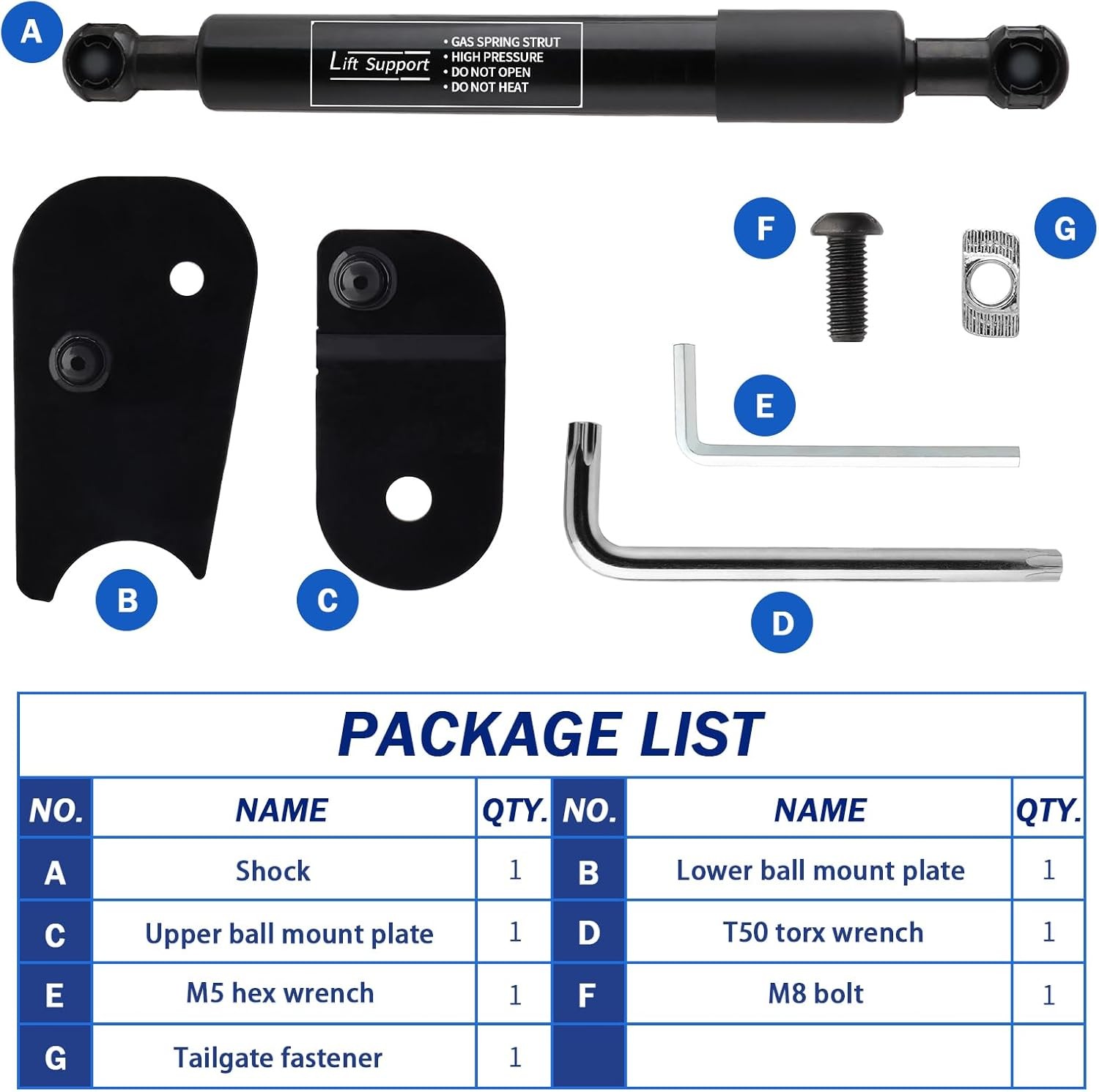 Tailgate Damper for 2022-2025 Ford Maverick – Heavy Duty Lift Assist Kit, Gas