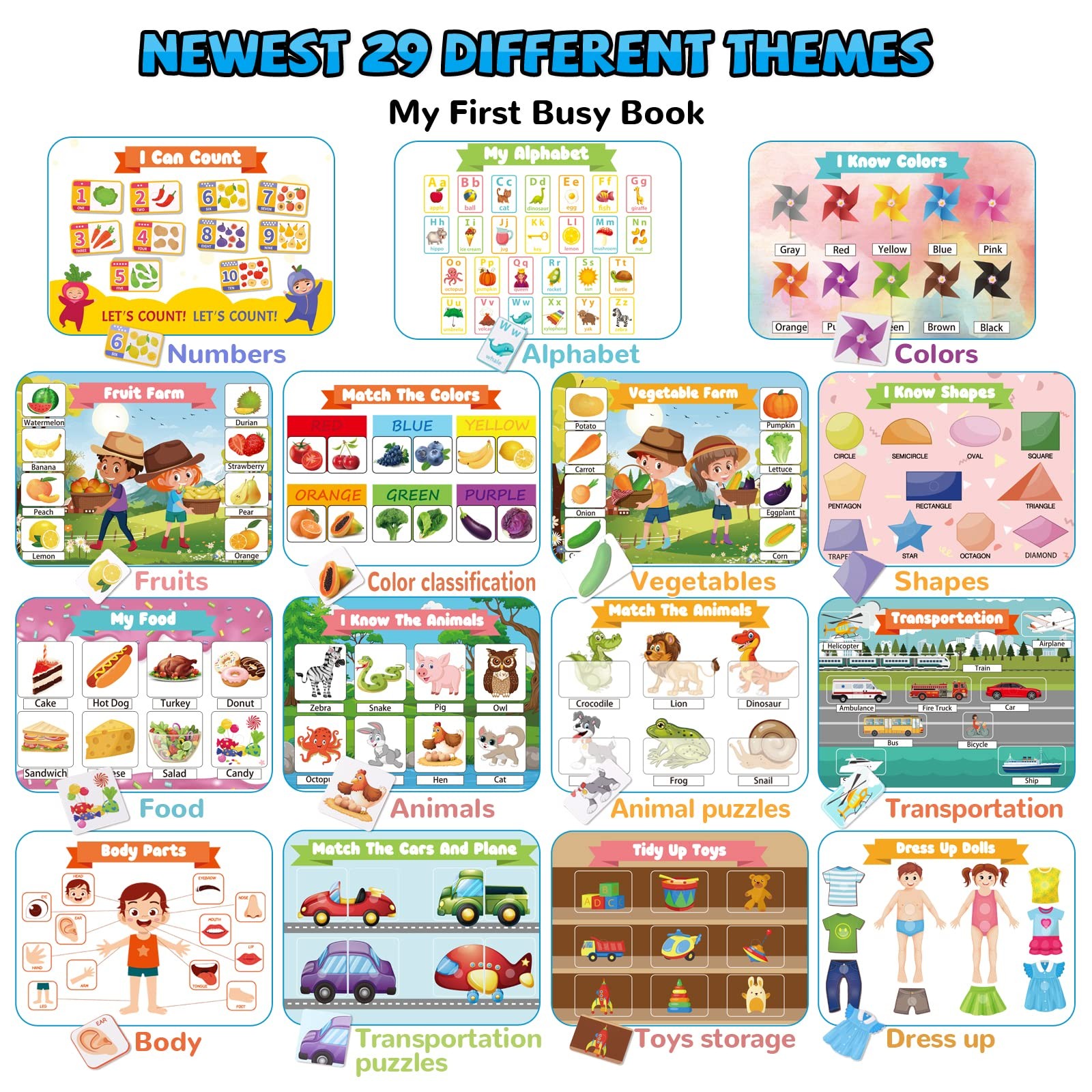 Huijing Toddler Busy Book Montessori Learning Binder 29 Themes Activity