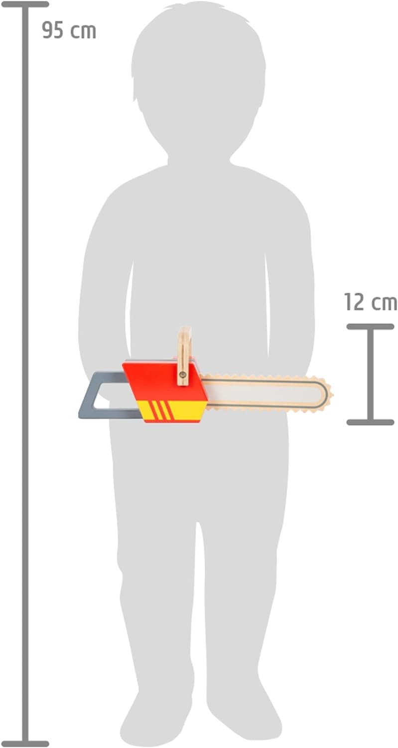 small foot Chainsaw made of wood, role play toy on the theme of fire department,