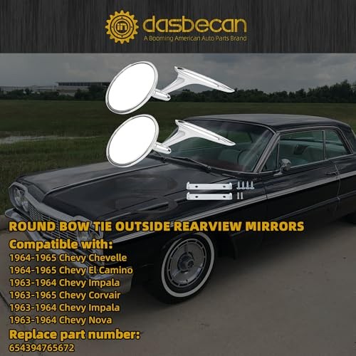 Dasbecan Round Bowtie Outside Rearview Mirrors Ribbed Base Compatible With 1963