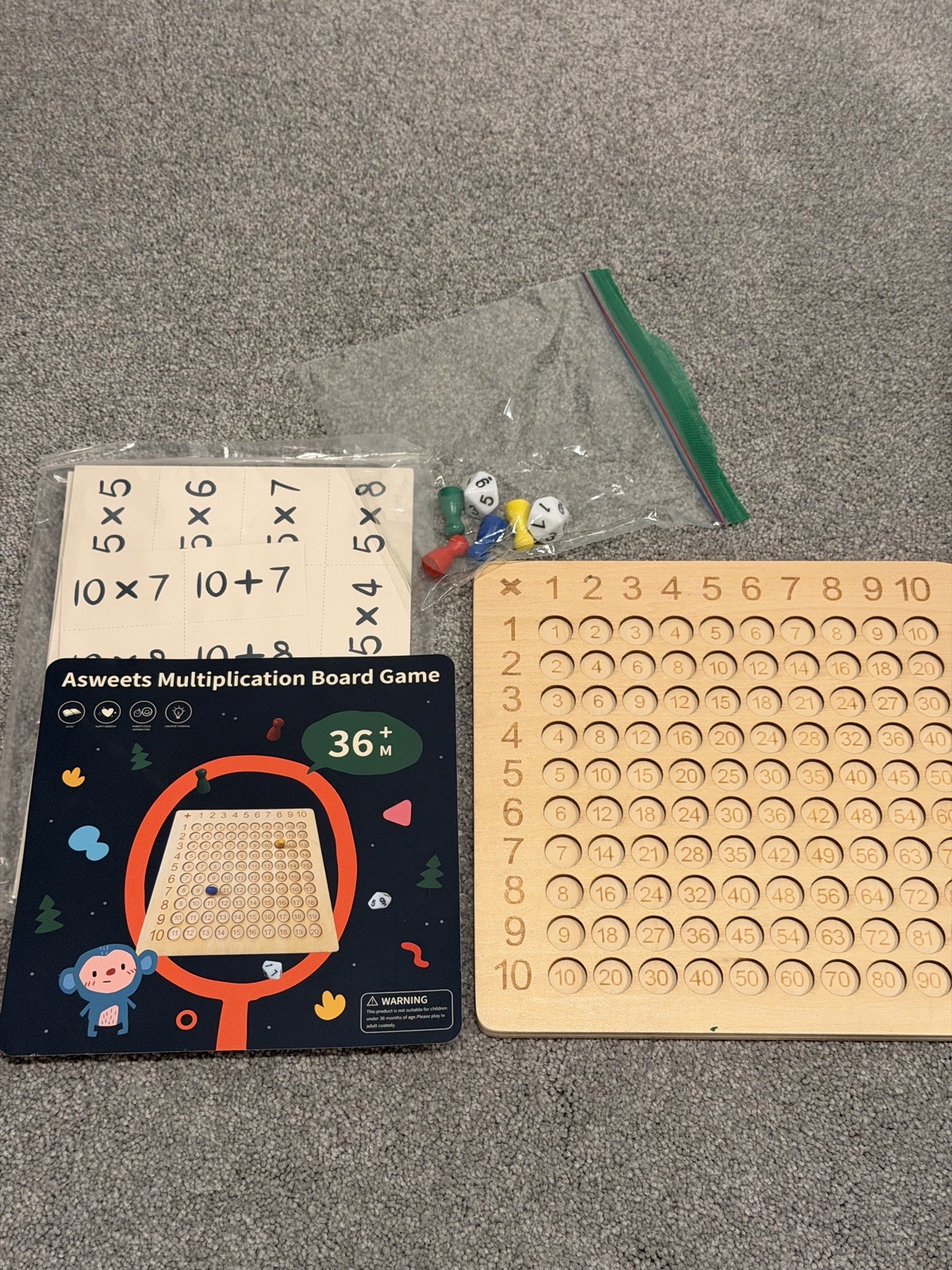 Asweets Multiplication Board Game – Wooden Math Learning Toy with Dice