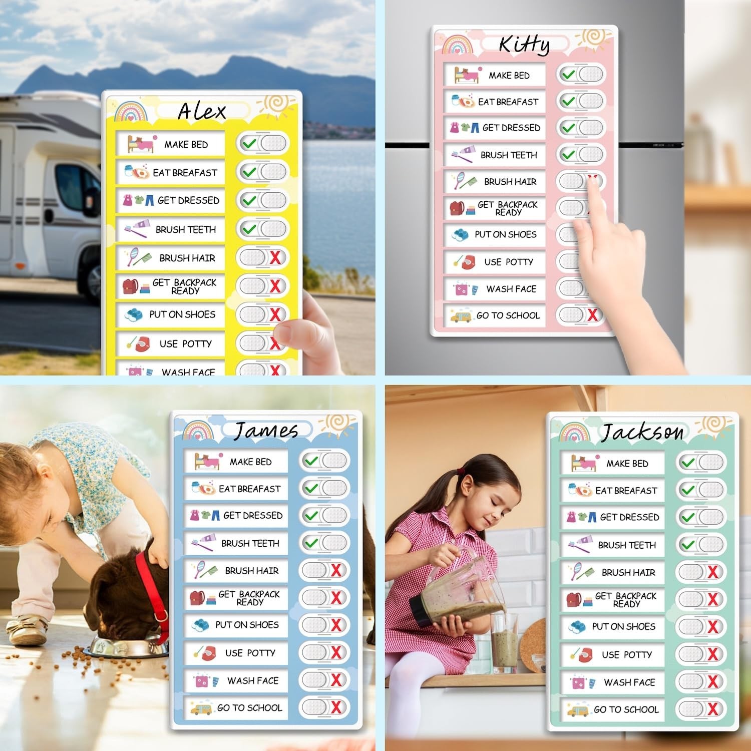 4-in-1 Magnetic Chore Chart for Kids – Dry Erase Morning/Bedtime Routine Visual