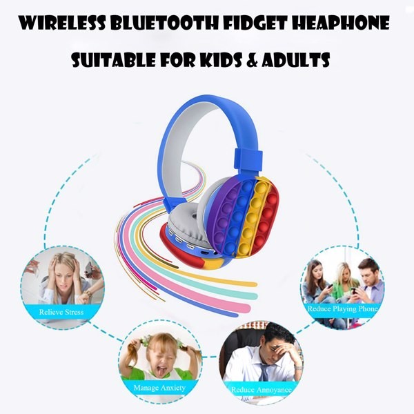 Blue Pop It Fidget Wireless Headset Kids Stress Relief Decompression Toy