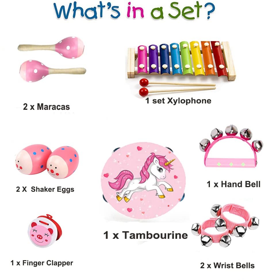 Kids Musical Instruments Sets, Non-Toxic Toy, Wooden Miniature, Pink