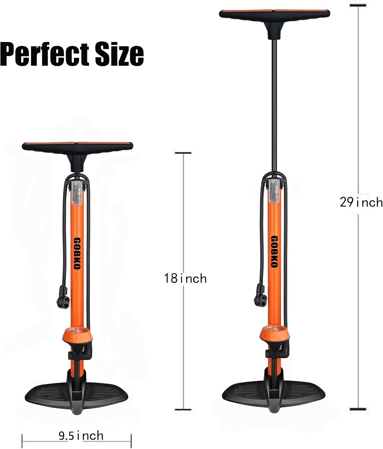 GOBKO Bike Pump, Air Bicycle Pump Inflator for Presta and Schrader Valve Tire