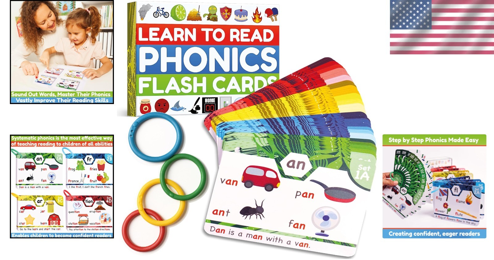 Fun and Educational Phonics Flash Cards for Children – 62 Large Cards Included