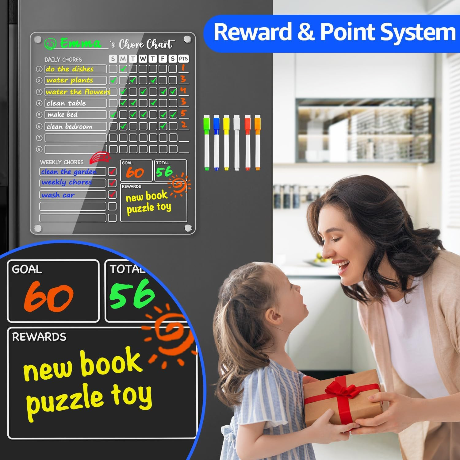 3 Pack Acrylic Magnetic Kids Chore Chart for Multiple Kids & Family on Fridge –