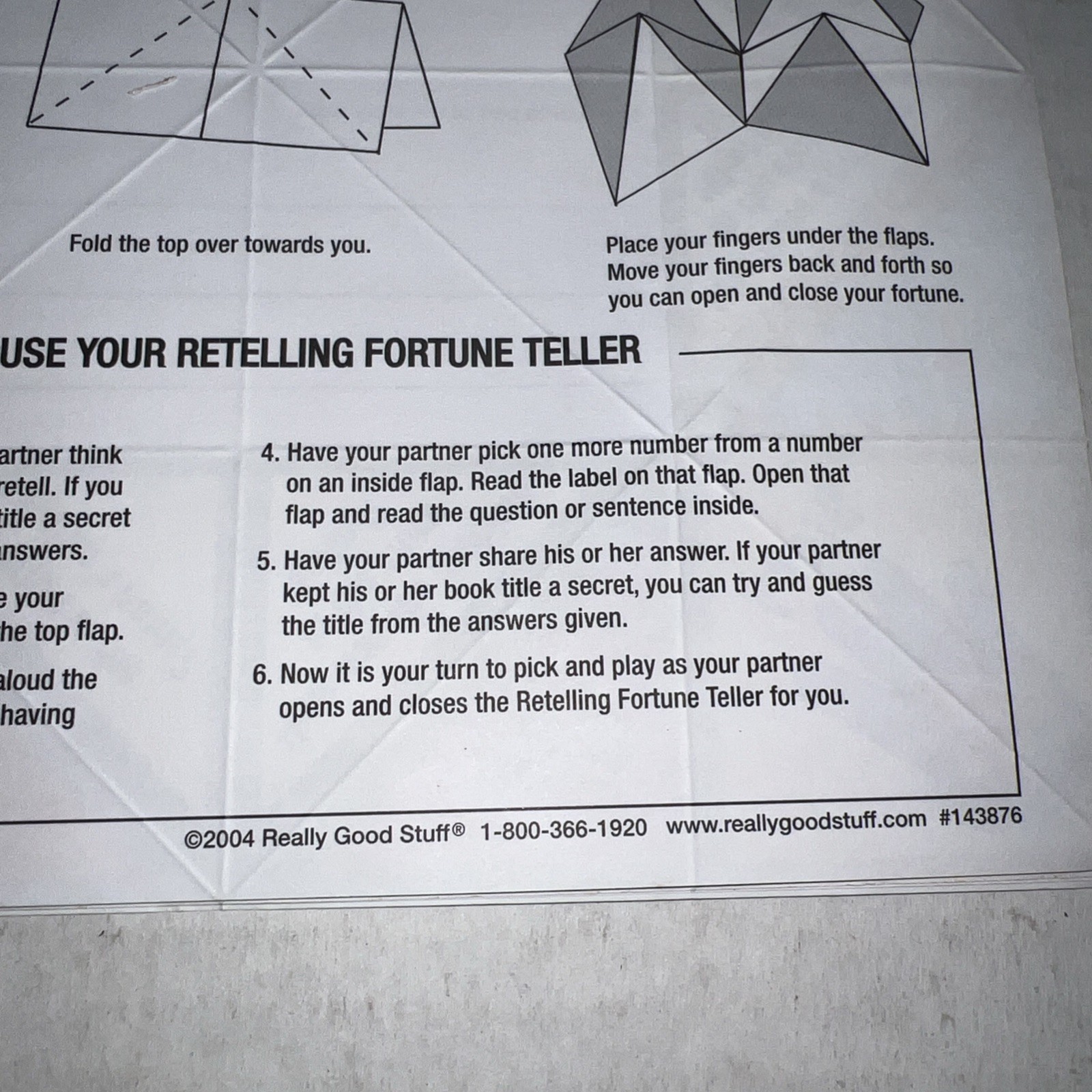Vintage Paper Fortune Teller Story Retell By Really Good Stuff Lot Of 8