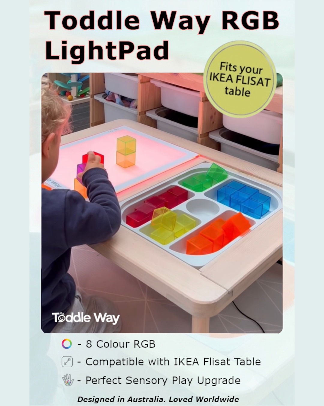 Toddle Way A3 RGB LED LightPad Insert for IKEA Flisat Table Sensory Toy Tracing