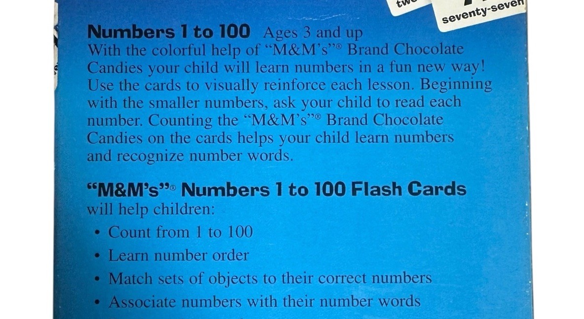 M&M’s Multiplication Addition Numbers Flash Cards Math Rose Art Double Sided Lot