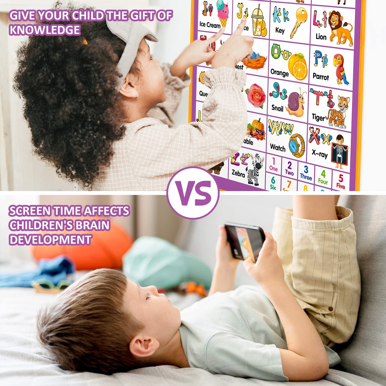 Alphabet Wall Chart, Talking ABC, Music Poster, 16 inches x 24 inches, Purple