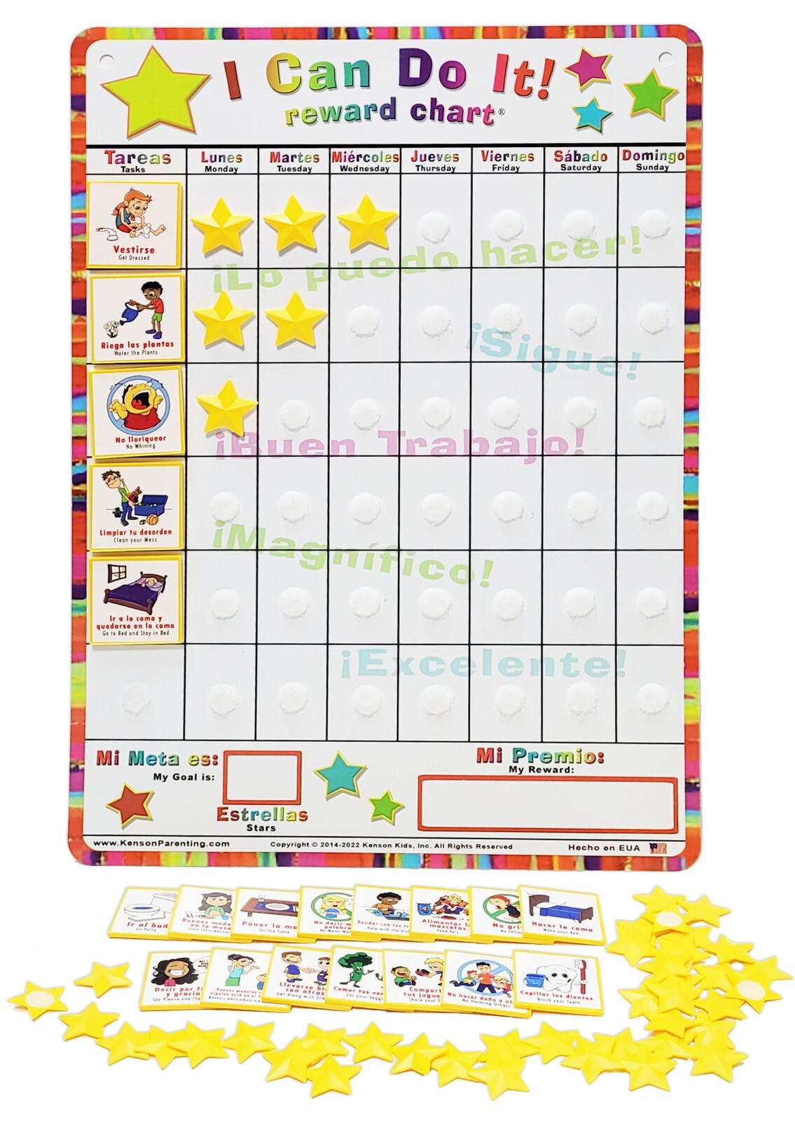 Spanish/English I Can Do It reward chart, Chore, behavior, incentive, job, potty