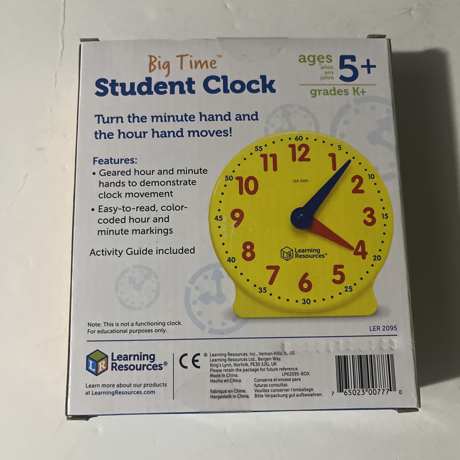 Learning Resources Big Time Student Clock Teaching & Demonstration 12 Hour