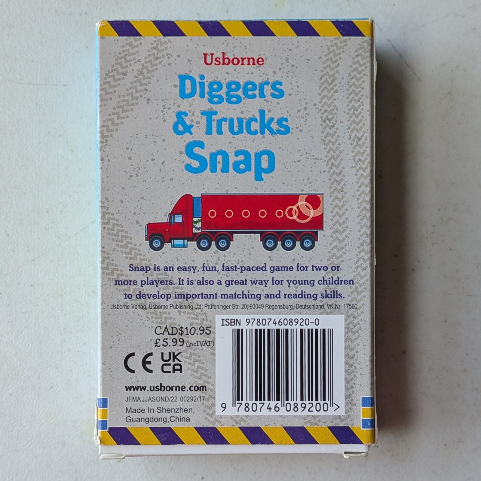 2007 Usborne Trucks and Diggers Snap (Snap Cards) Matching & Reading Skills Game
