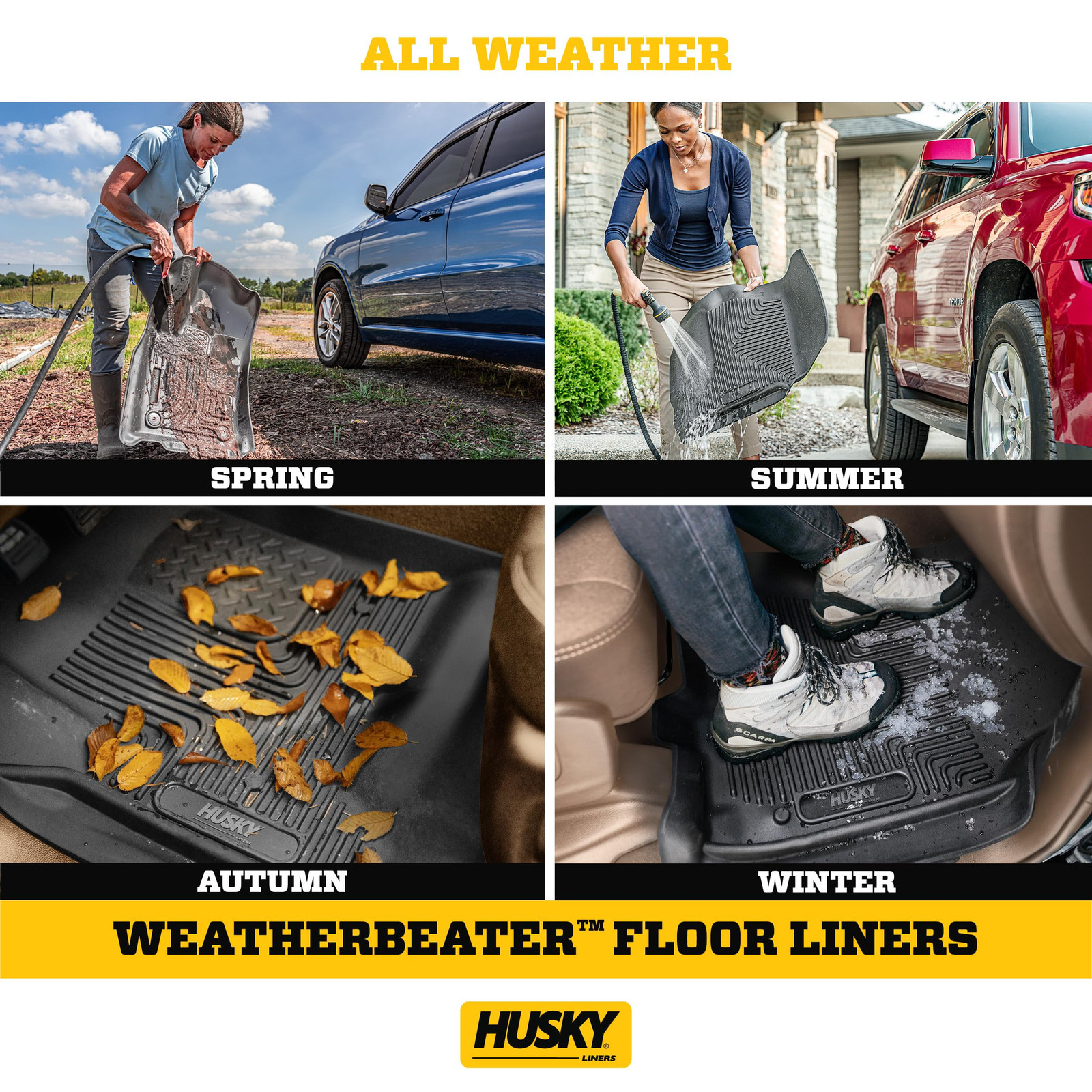 Husky Weatherbeater Floor Mats 2009 2014 Ford F150 SuperCrew All Weather Black