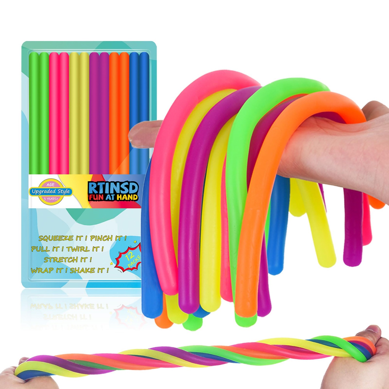 Rtinsd String Noodles Toys Large 12 pcs Stress Stretchy Strings 10.2 inches