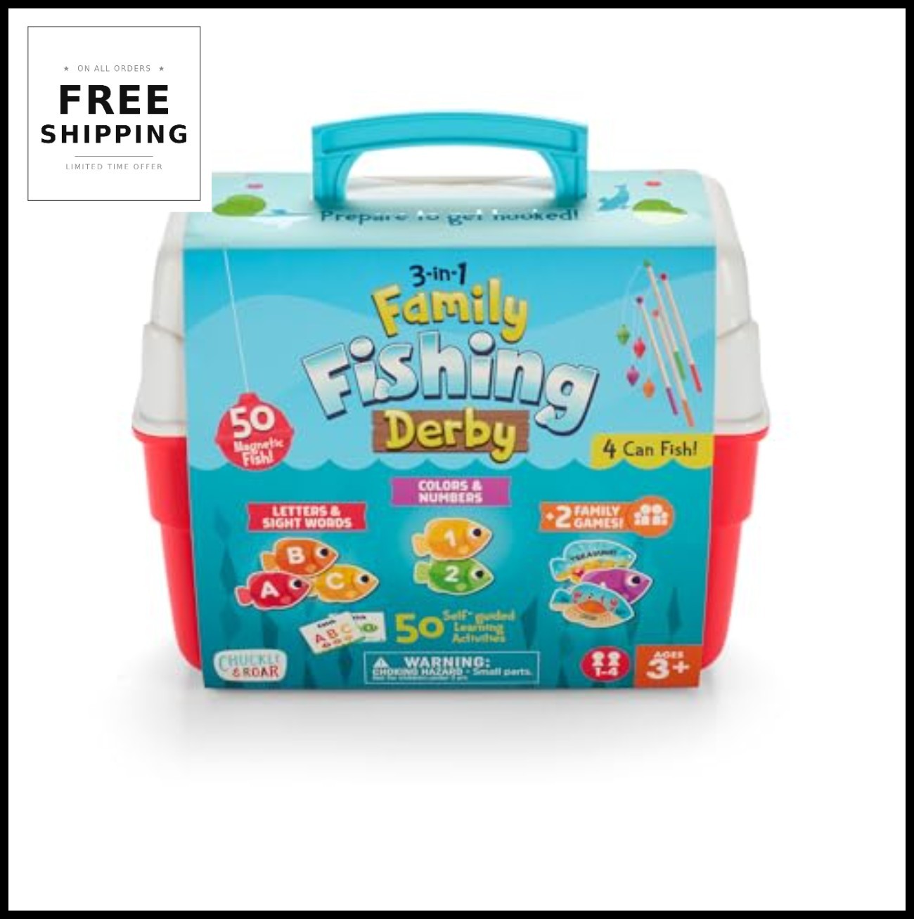 Fishing Game for Kids 4 Poles 50 Magnetic Fish Alphabet Letters Colors Numbers