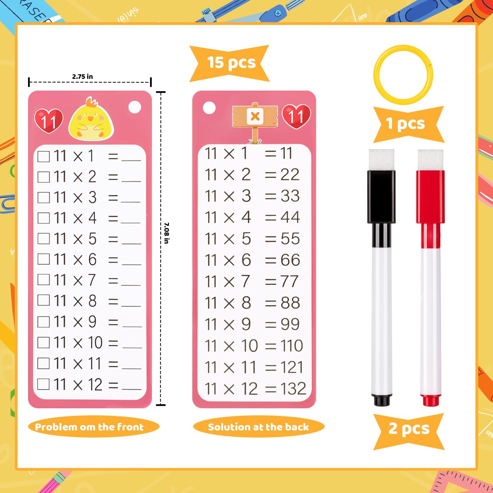 15Pcs Multiplication Flash Cards 012, Time Table Flash Cards Chart with 2 Dry…