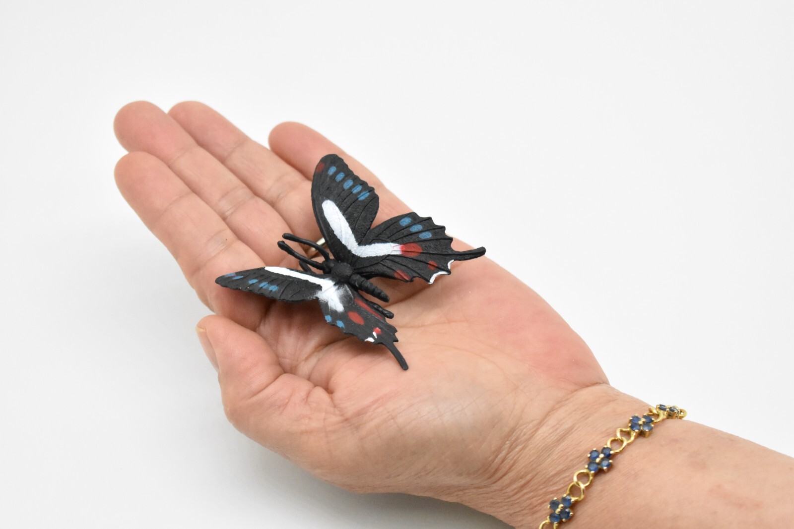 Butterfly Toy, Black, White, Blue, Red Realistic Figure, Model 2″ F4492