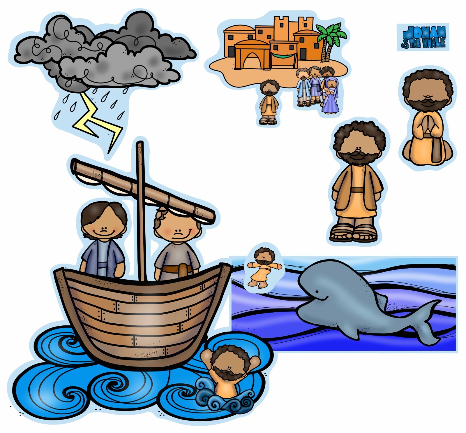 JONAH & THE WHALE Bible Felt Figures Flannel Board Stories Old Testament Story