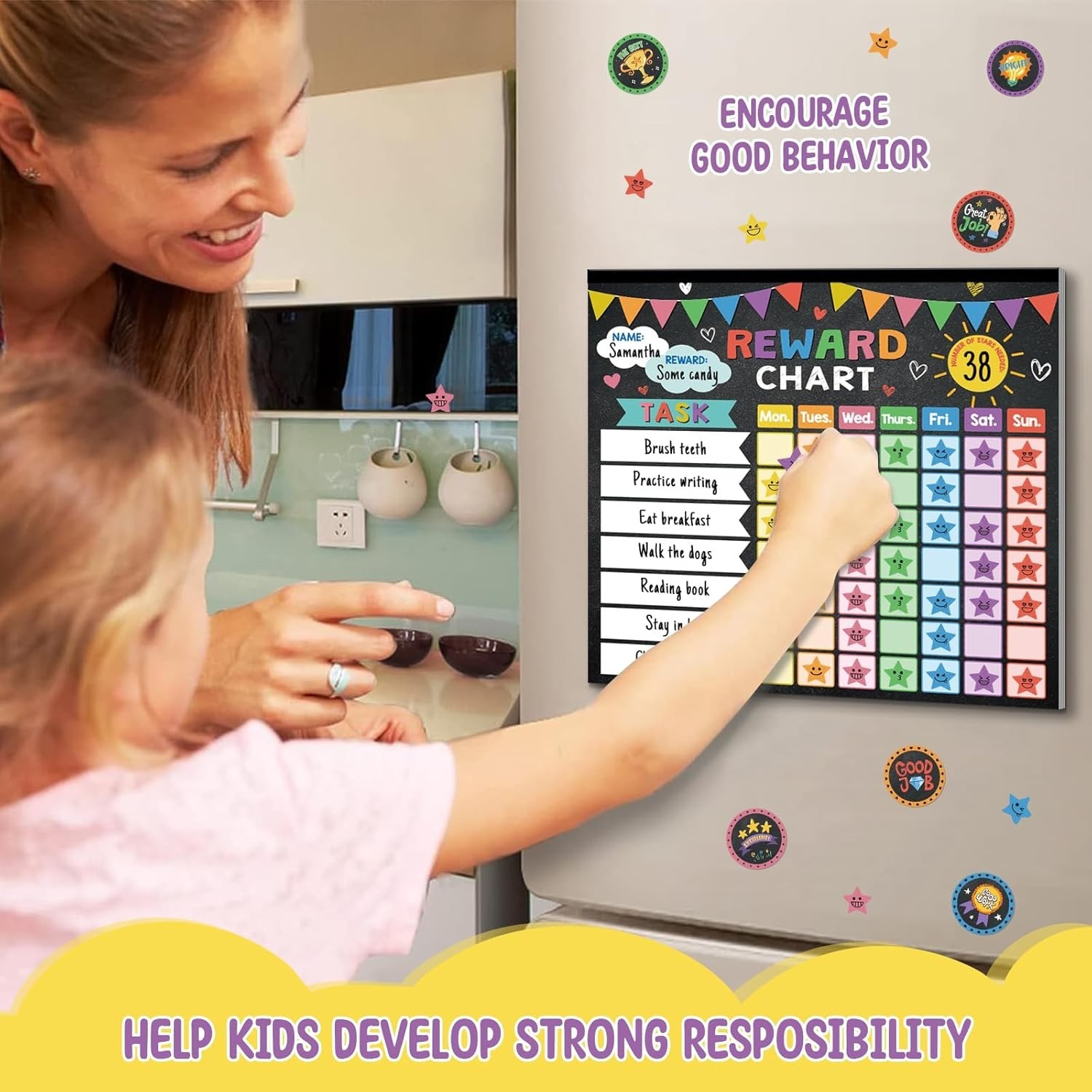 Reward Chart for Kids,Magnetic Behavior Chore Chart for Kids at Home,26 Black…