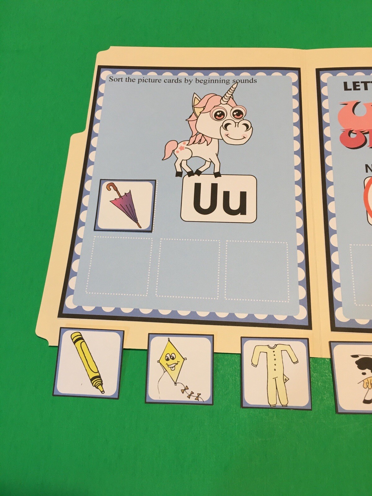 Ueno Unicorn – Letter Uu – DIY File Folder game – Printed / Uncut