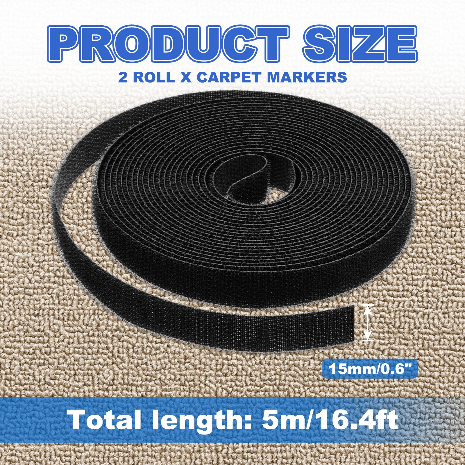 2pcs Carpet Marker Strips 0.6 Inch x 16.4 Ft, Floor Markers Nylon Strip, Black