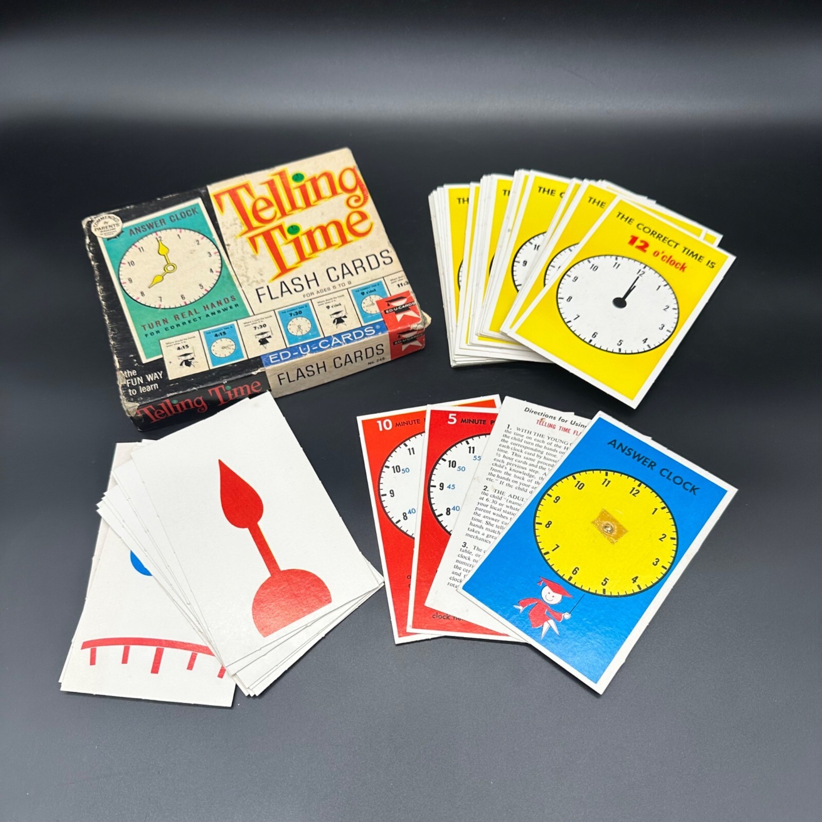Vintage Telling Time Flash Cards Educational 1963 Home School Teaching USA