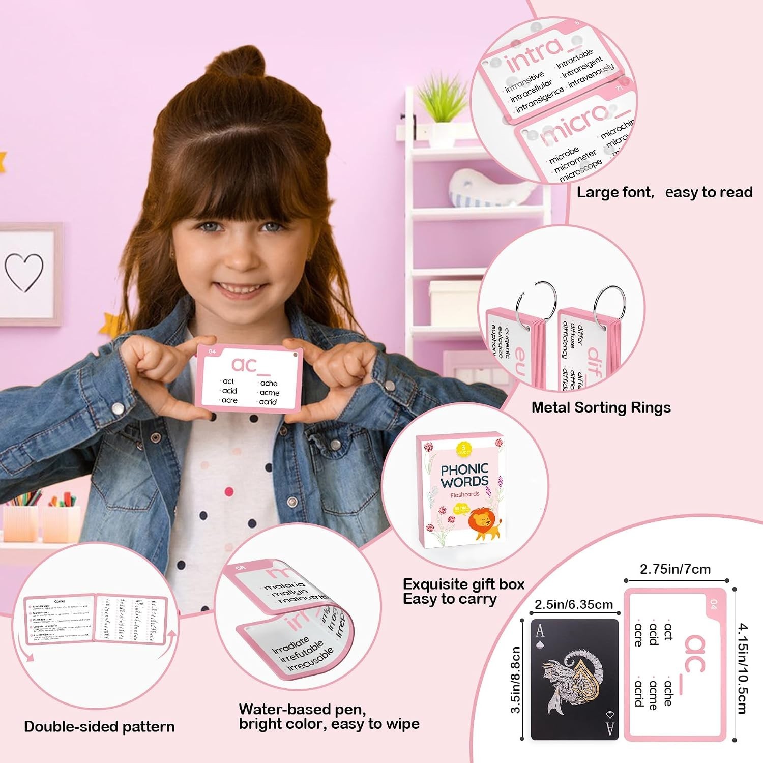 Durable Phonics Prefix Flash Cards Set – 116 Cards for Ages 4-12 Learning