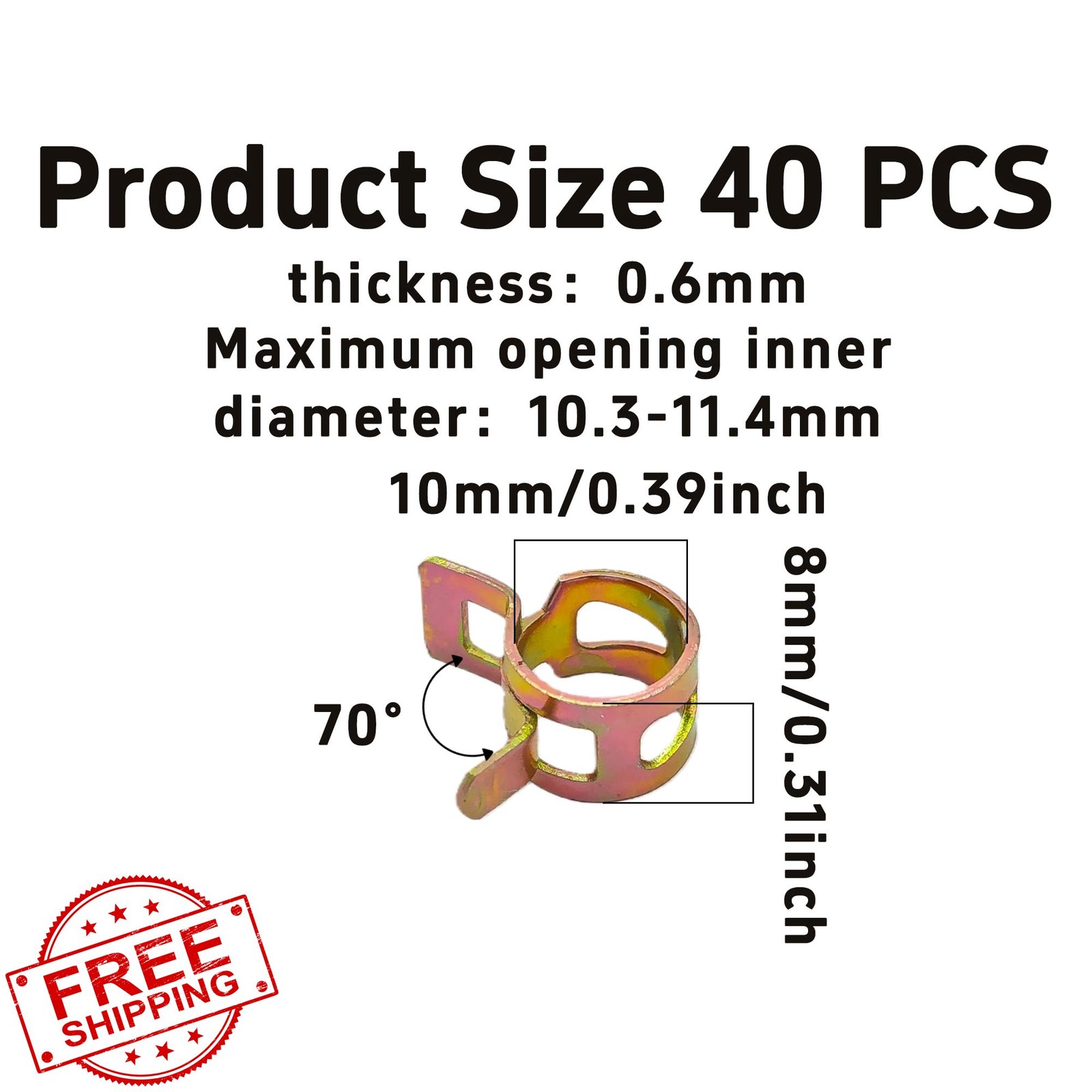 AUXBC 40pc 2/5inch Spring Band Fuel Hose Clamps 10mm Silicone