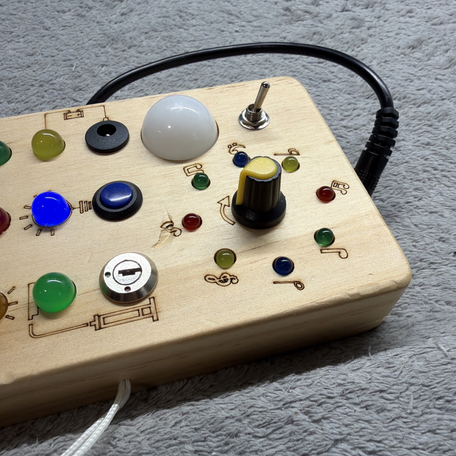 Handcrafted Montessori Busy Board for Ages 1+, 8 LED Lights for Sensory Learning