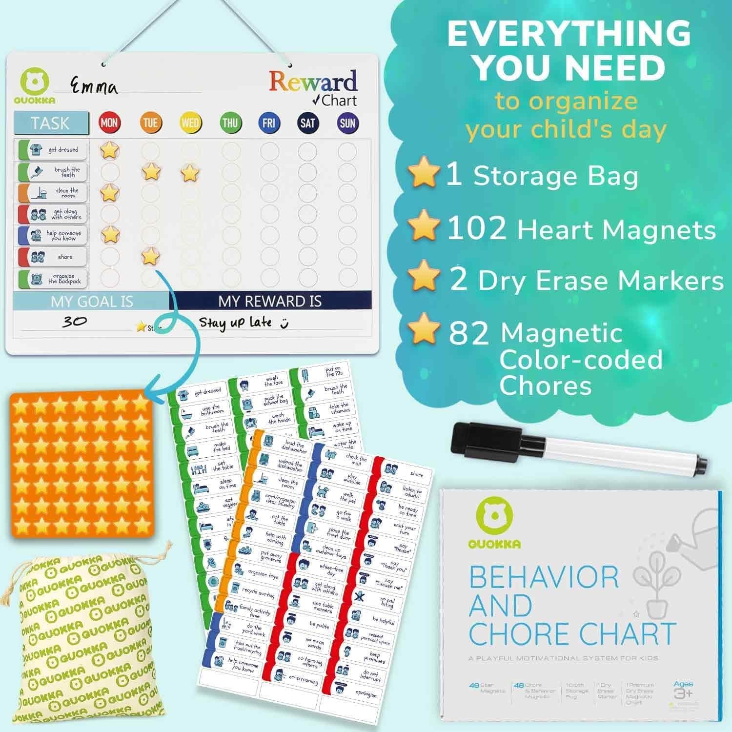 Durable Magnetic Behavior Chart for Kids – Includes 84 Chore Magnets & Marker