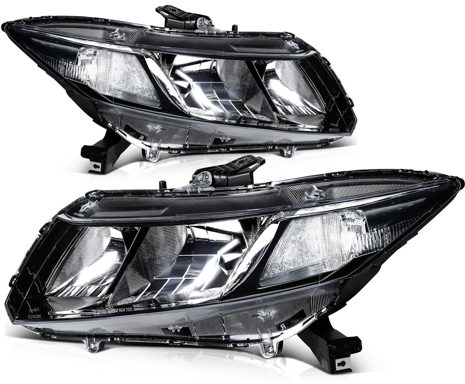 Headlight Assembly for Honda Civic 2012-2015 Clear Lens Black Housing Clear R…