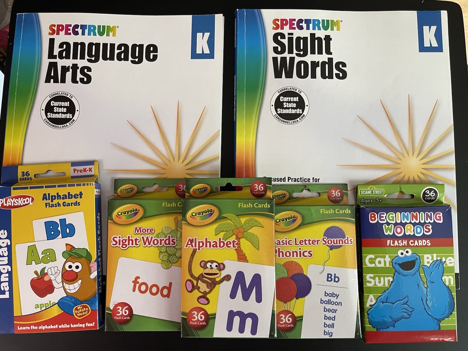 Spectrum Sight Words & Language Arts Workbooks + Alphabet/Phonics Flash Cards