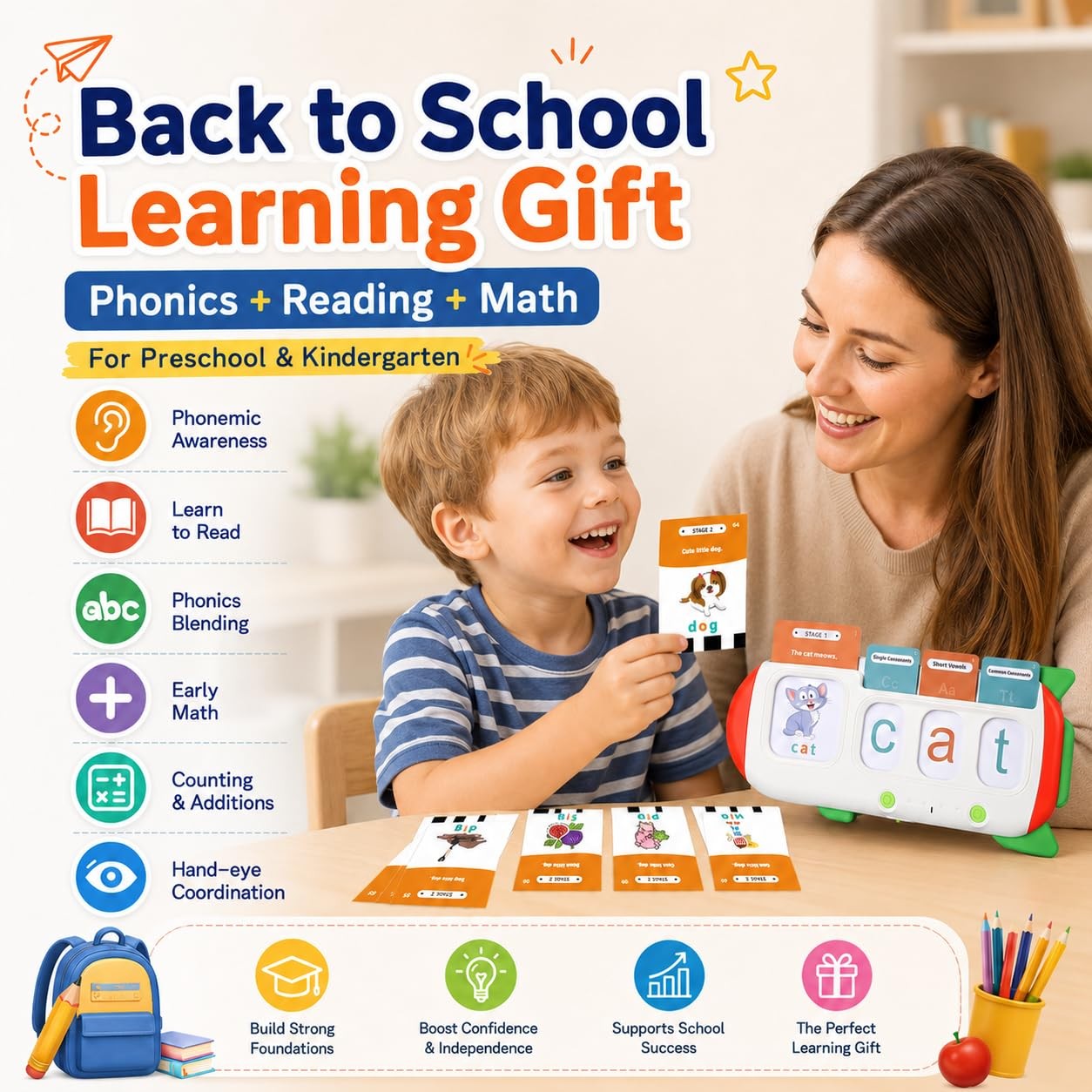 Talking Phonics Card Reader for Kids Ages 3-7, 5-Level Learn-to-Read System w…