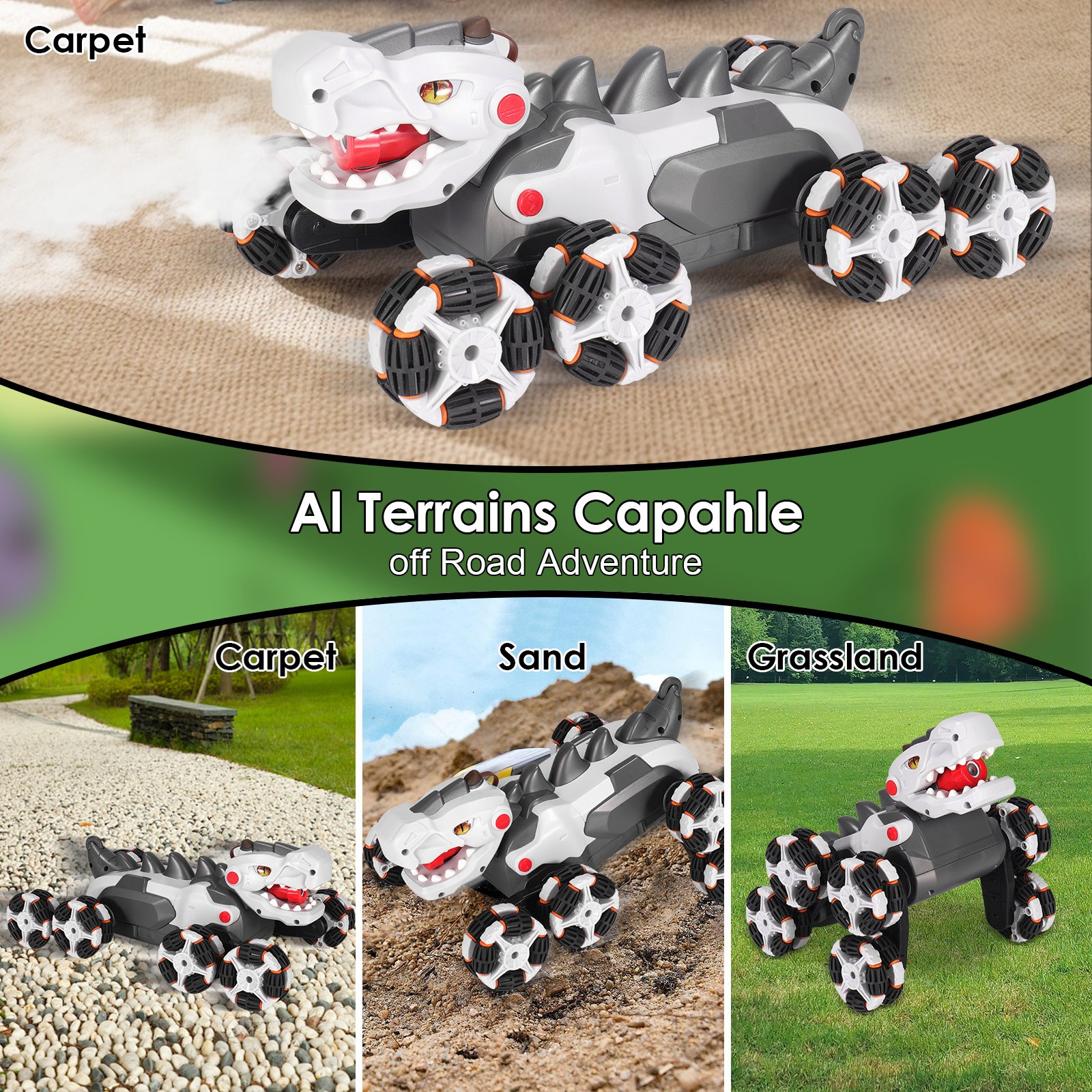 8 Wheels Dinosaur Transform RC Stunt Ca RC w/ Transforming&Spray & 360° Rotation