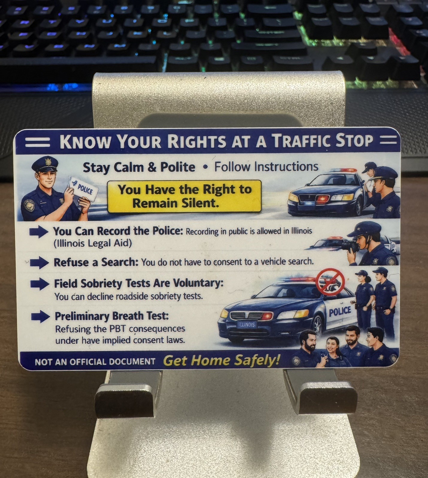 Custom Traffic Stop Novelty PVC Card – Wallet Size Rights Reminder Card