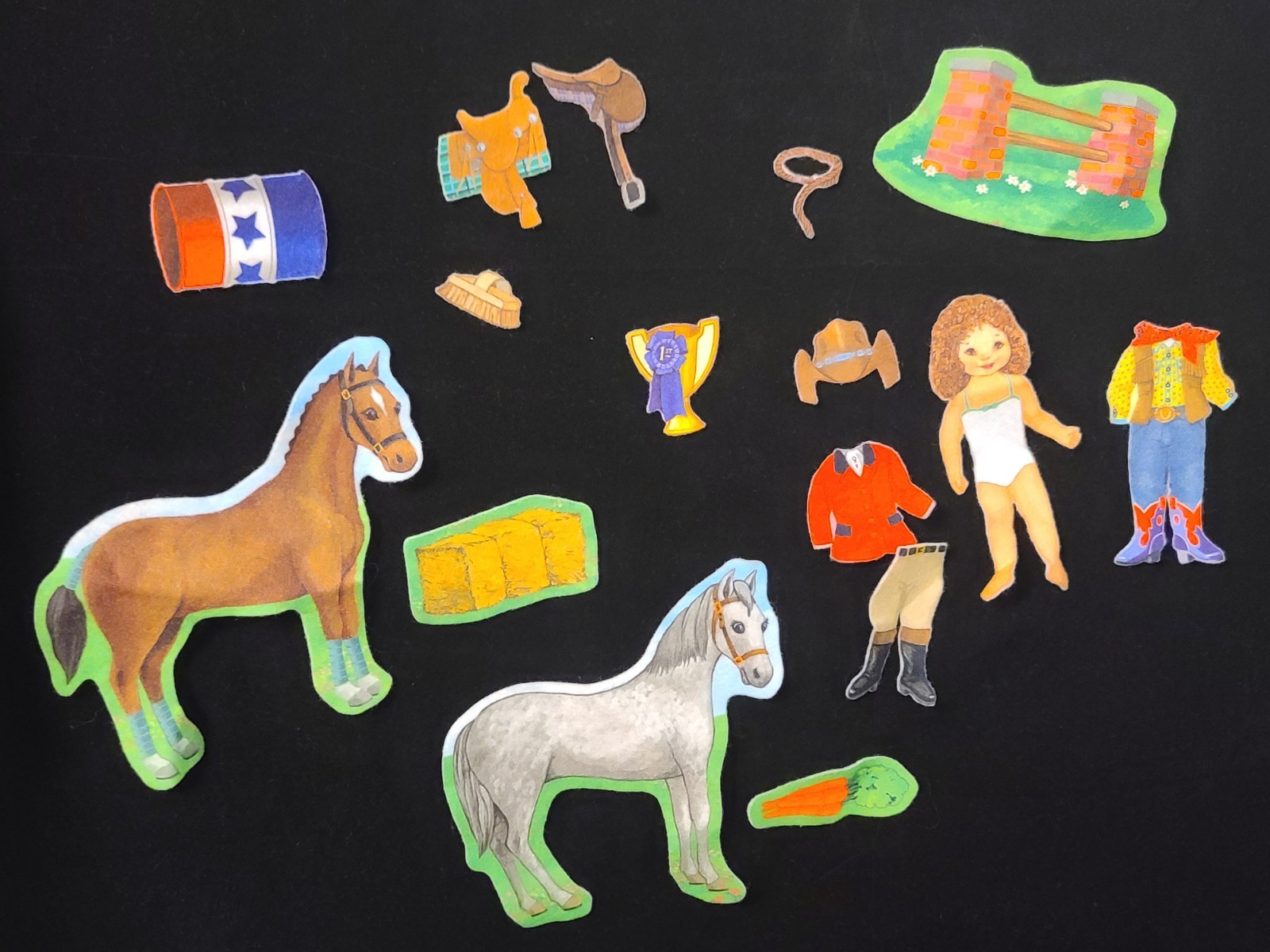 Horse Show Flannel Graph Pieces Barrel Racing Equestrian Cowgirl