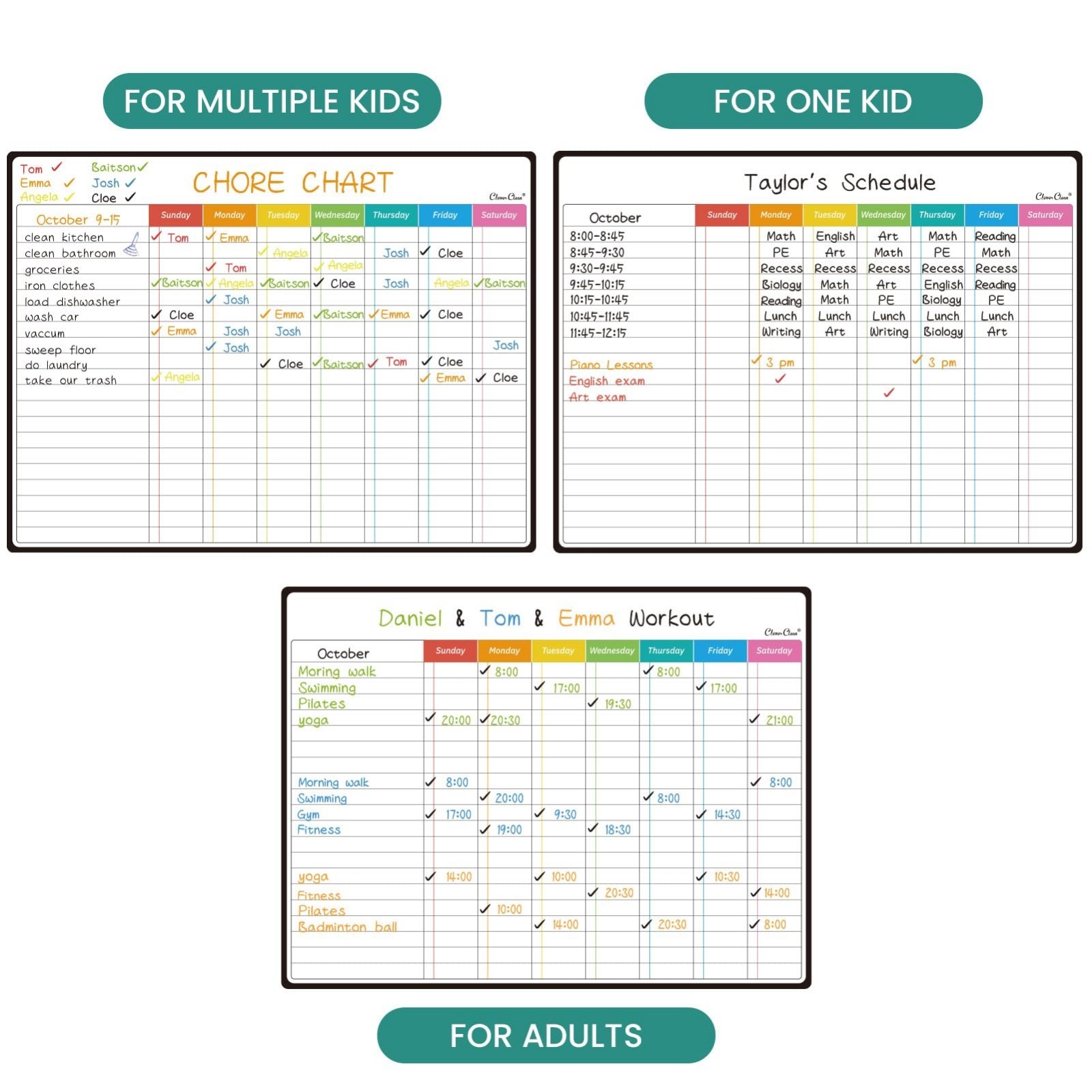 Magnetic Dry Erase Chore Chart & Monthly Calendar – 14.5″x11″, Fridge Organizer,