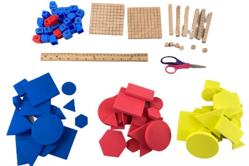 Early Learning Manipulatives Set Shapes Letters Wood Ruler Kids Scissors