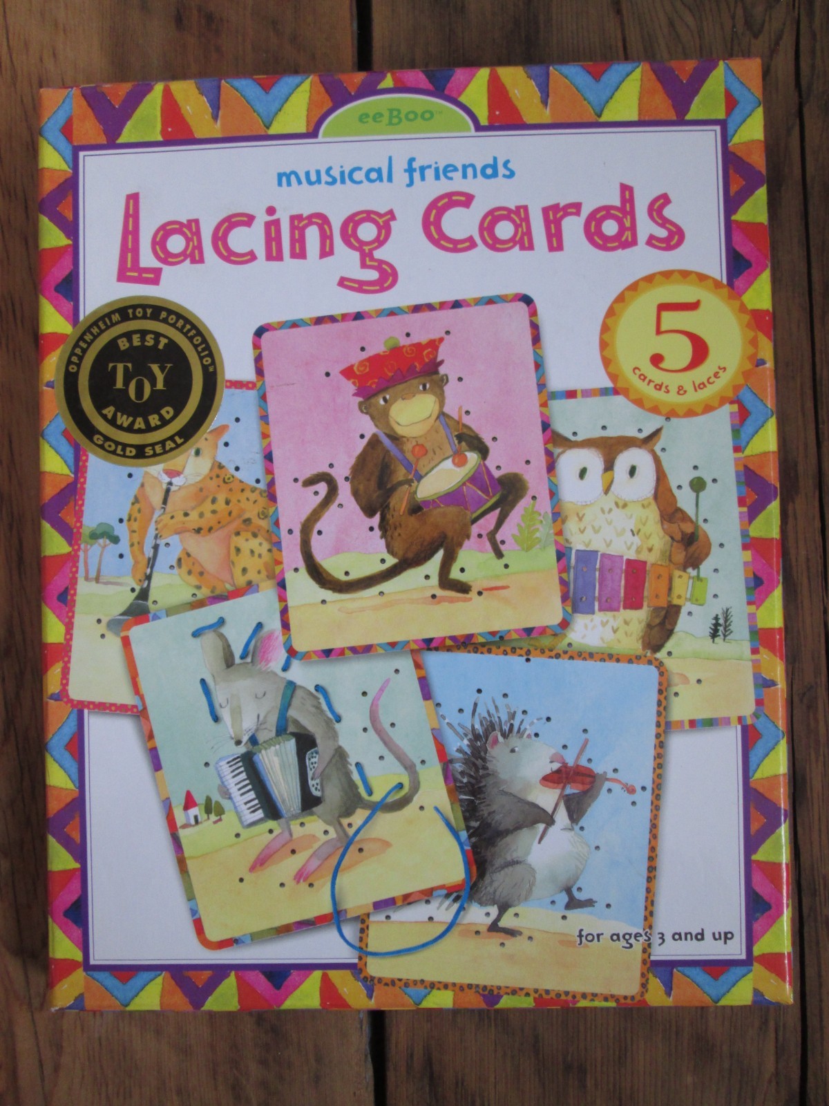 Eeboo Musical Friends Lacing 5 Sewing Cards and Laces Best Toy Award 2006